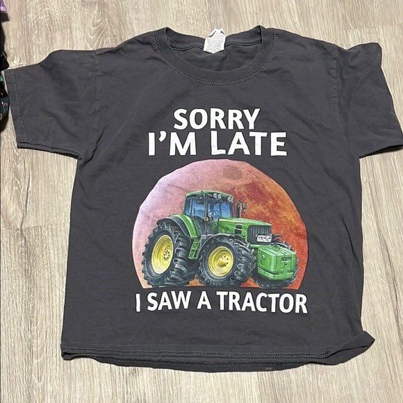 Gray Graphic T-Shirt with Tractor Print - Picture 1 of 1